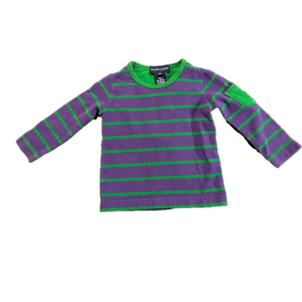 Ralph Lauren Shirt Breton Striped Girl's Size 9 months Purple Green T-Shirt Top
